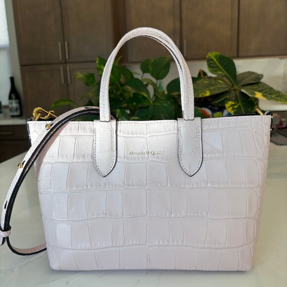 Authentic Alexander McQueen Croc-Embossed Leather Mini Satchel Rare Light Pink - Picture 4 of 17